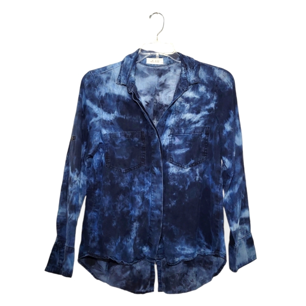 Bella Dahl Blue Tie Dye Tencel Button-up Long-sleeve Top Small
